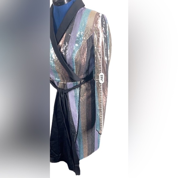 Venus Colorful Striped Sequin Tuxedo Dress Woman’s Sz 6, Faux Wrap, Zipper Retro - Picture 4 of 13